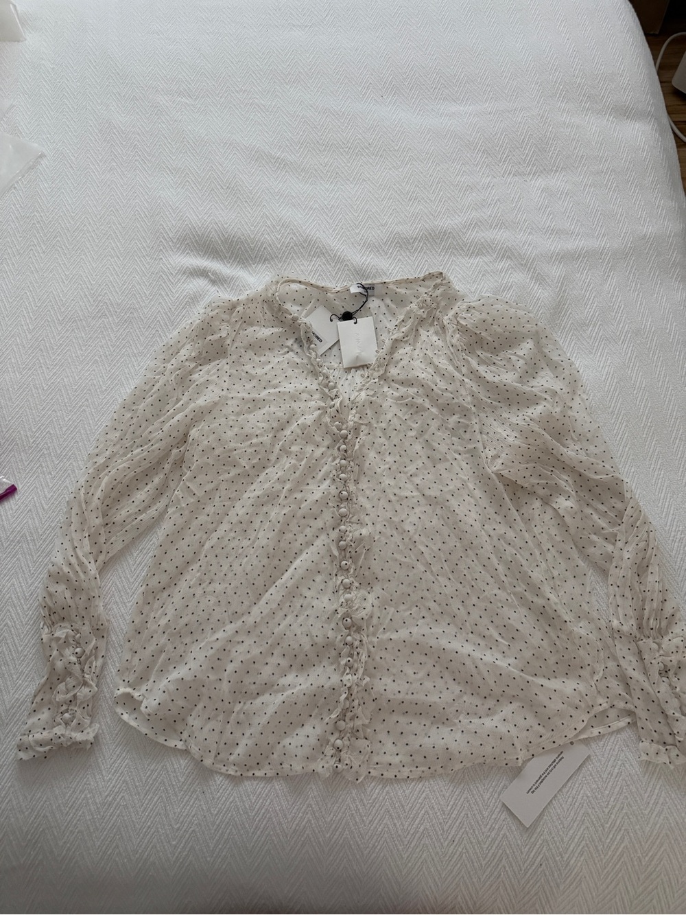 Rumored Ivory Sheer Polka Dot Blouse